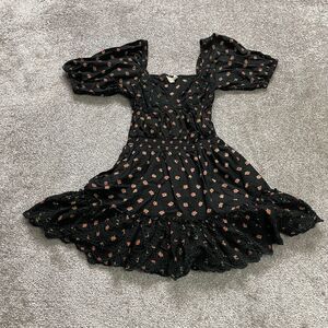 Asos Sundress Womens 4 Black Floral Short Sleeve Peasant Summer Dress Knee Lngth